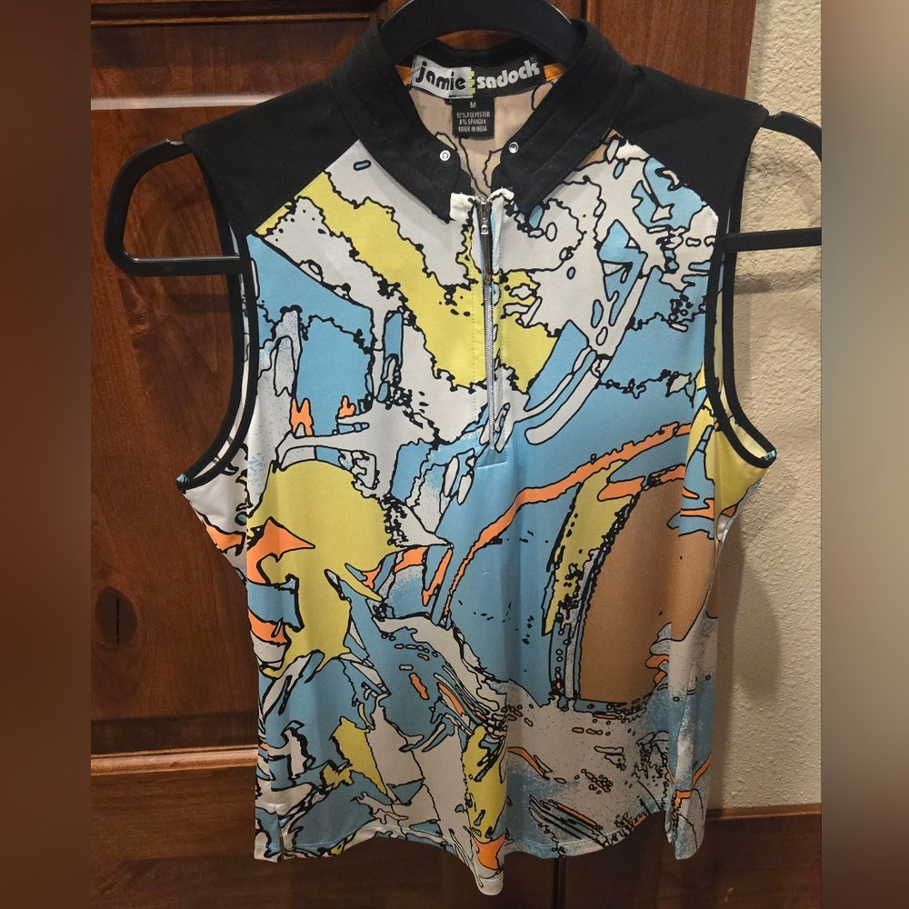 Jamie Sadock colorful 1/4 zip polo shirt top. Medium. EUC!